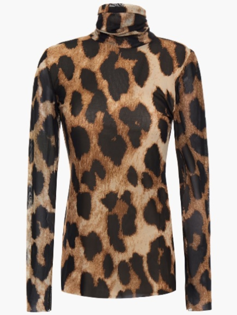 GANNI Leopard print mesh turtleneck top